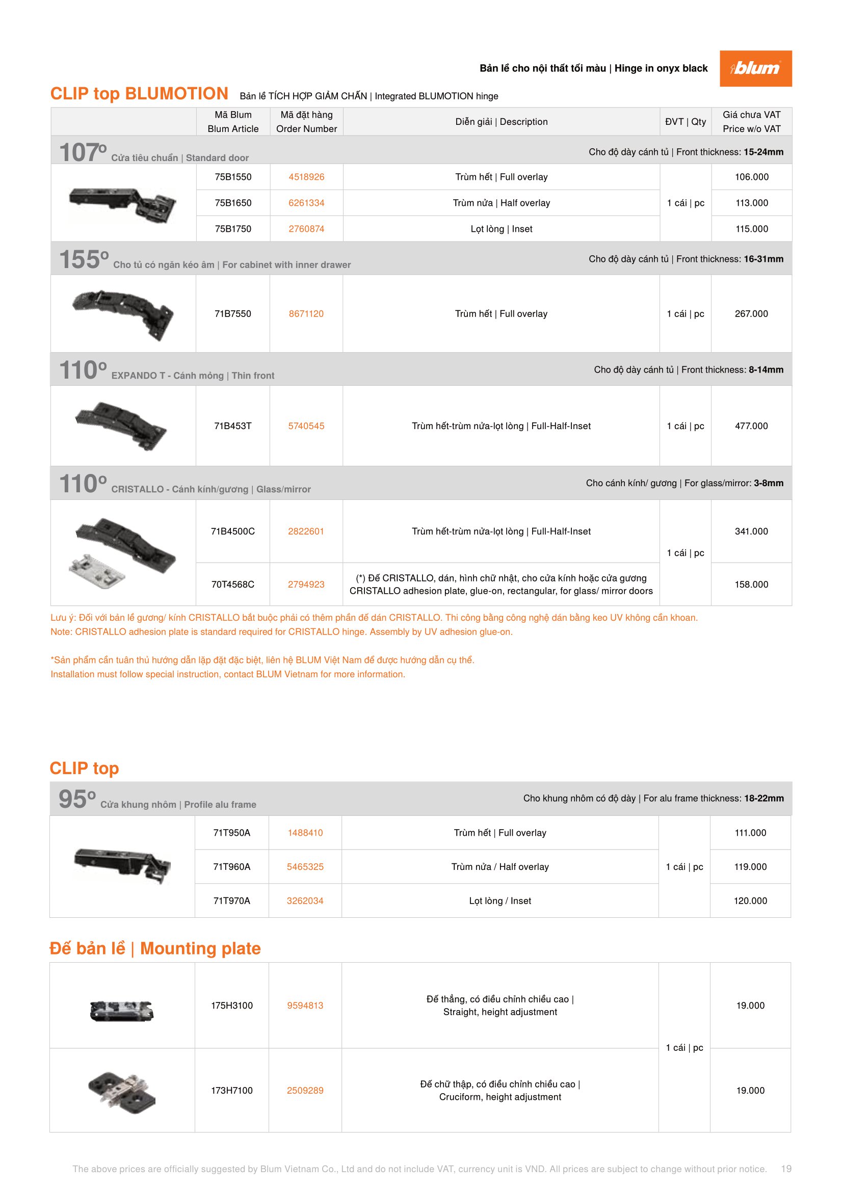 Catalogue Phụ Kiện Blum 2023 / 2024 - Trang 19