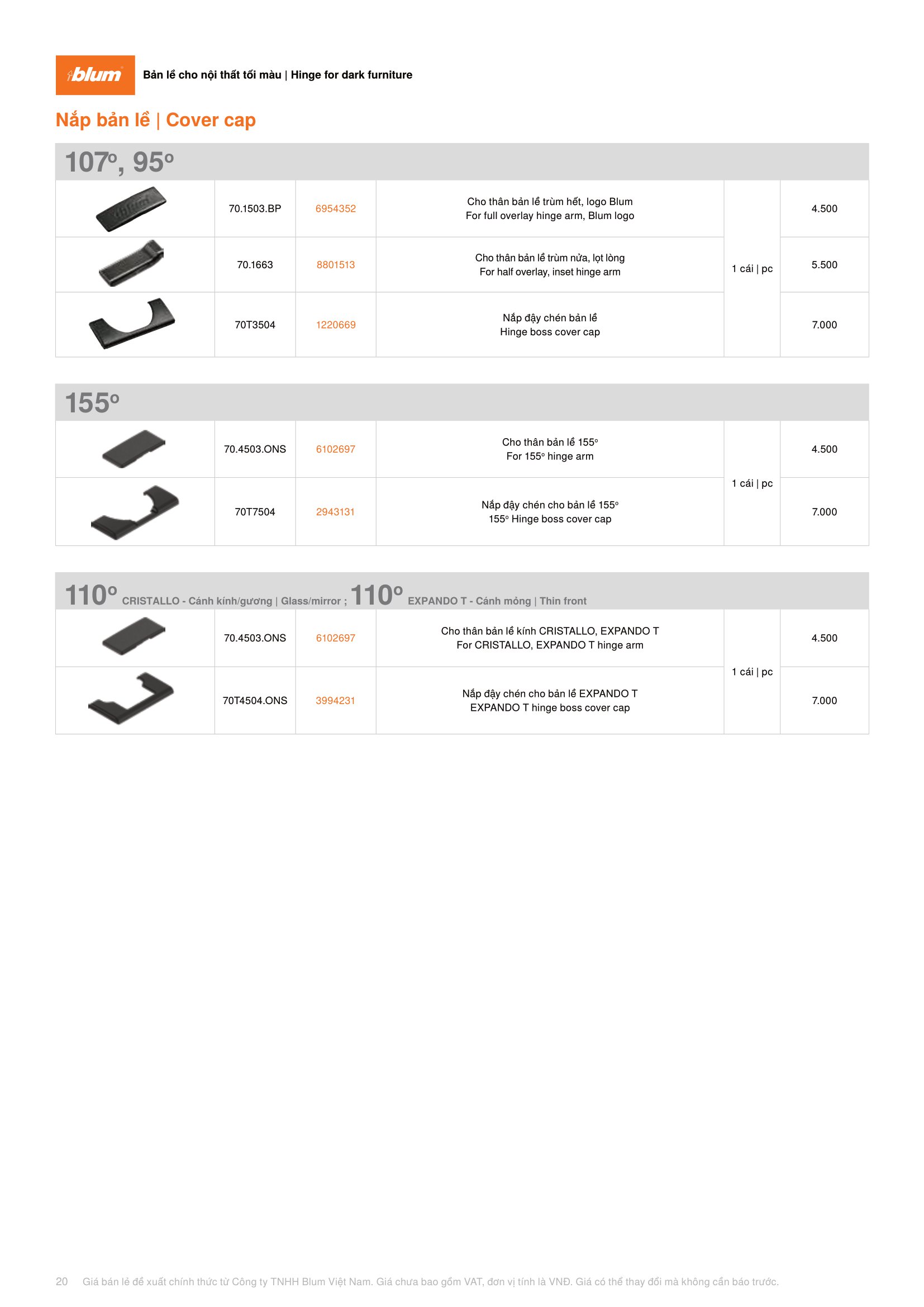 Catalogue Phụ Kiện Blum 2023 / 2024 - Trang 20