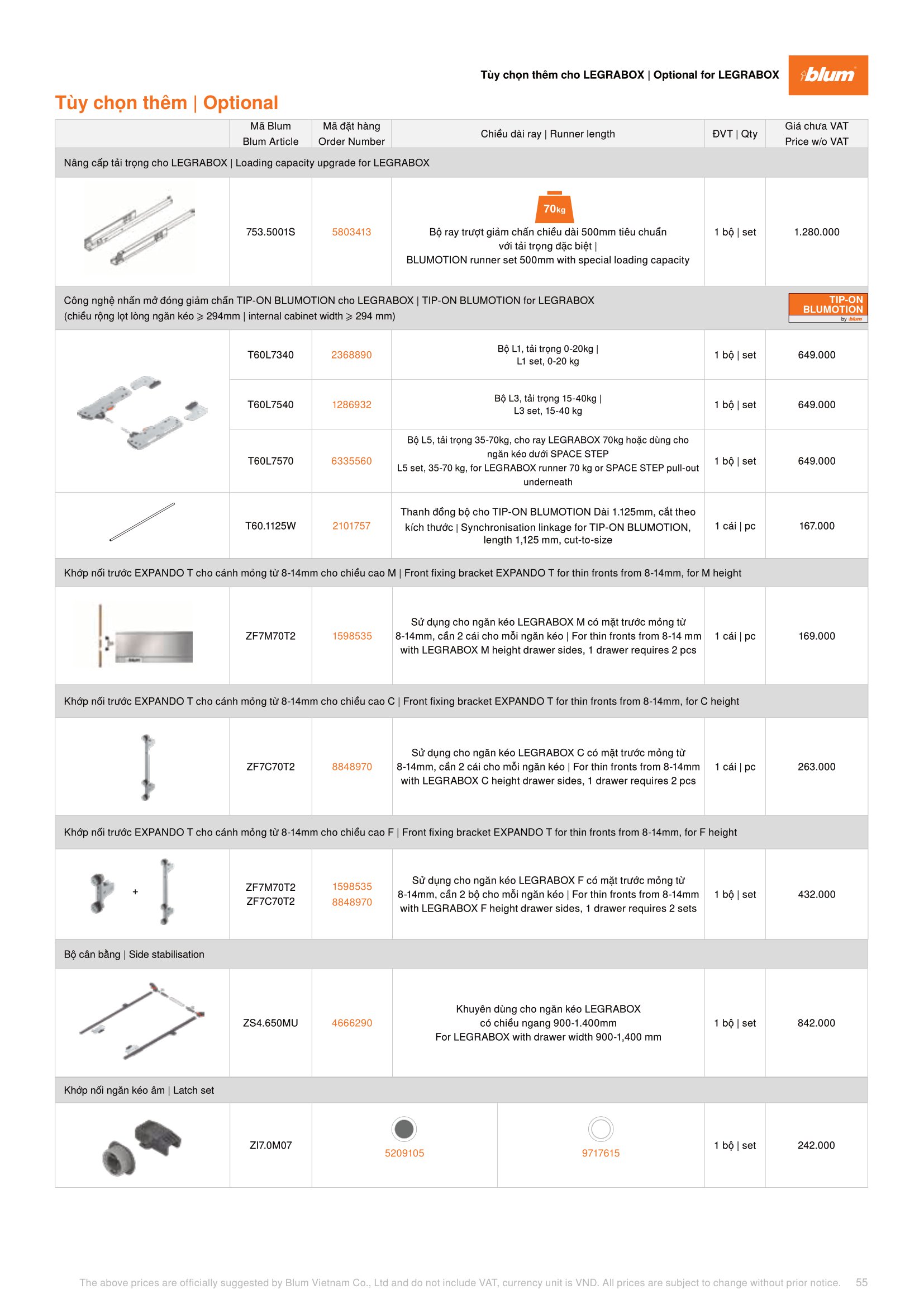 Catalogue Phụ Kiện Blum 2023 / 2024 - Trang 55