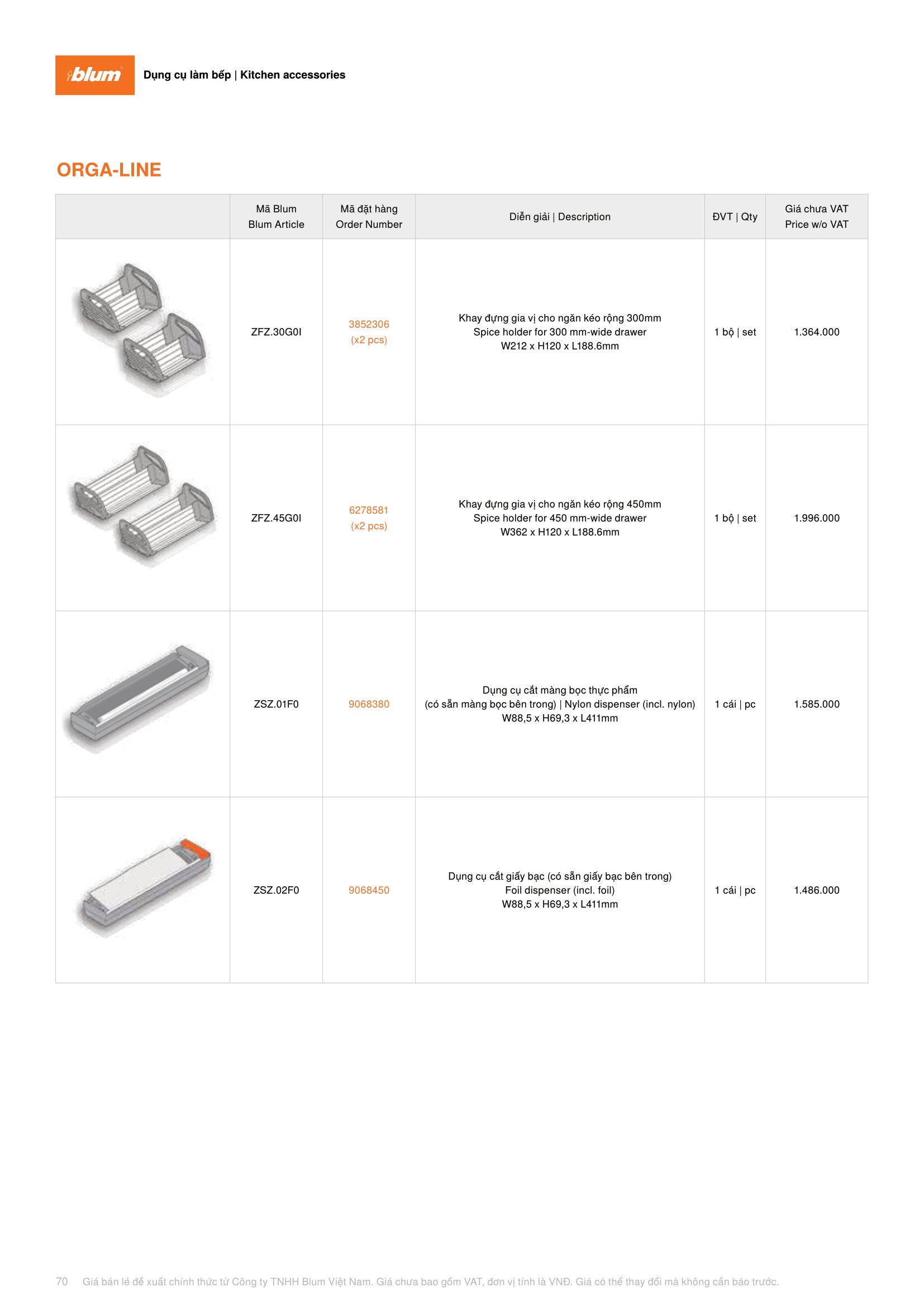 Catalogue Phụ Kiện Blum 2023 / 2024 - Trang 70