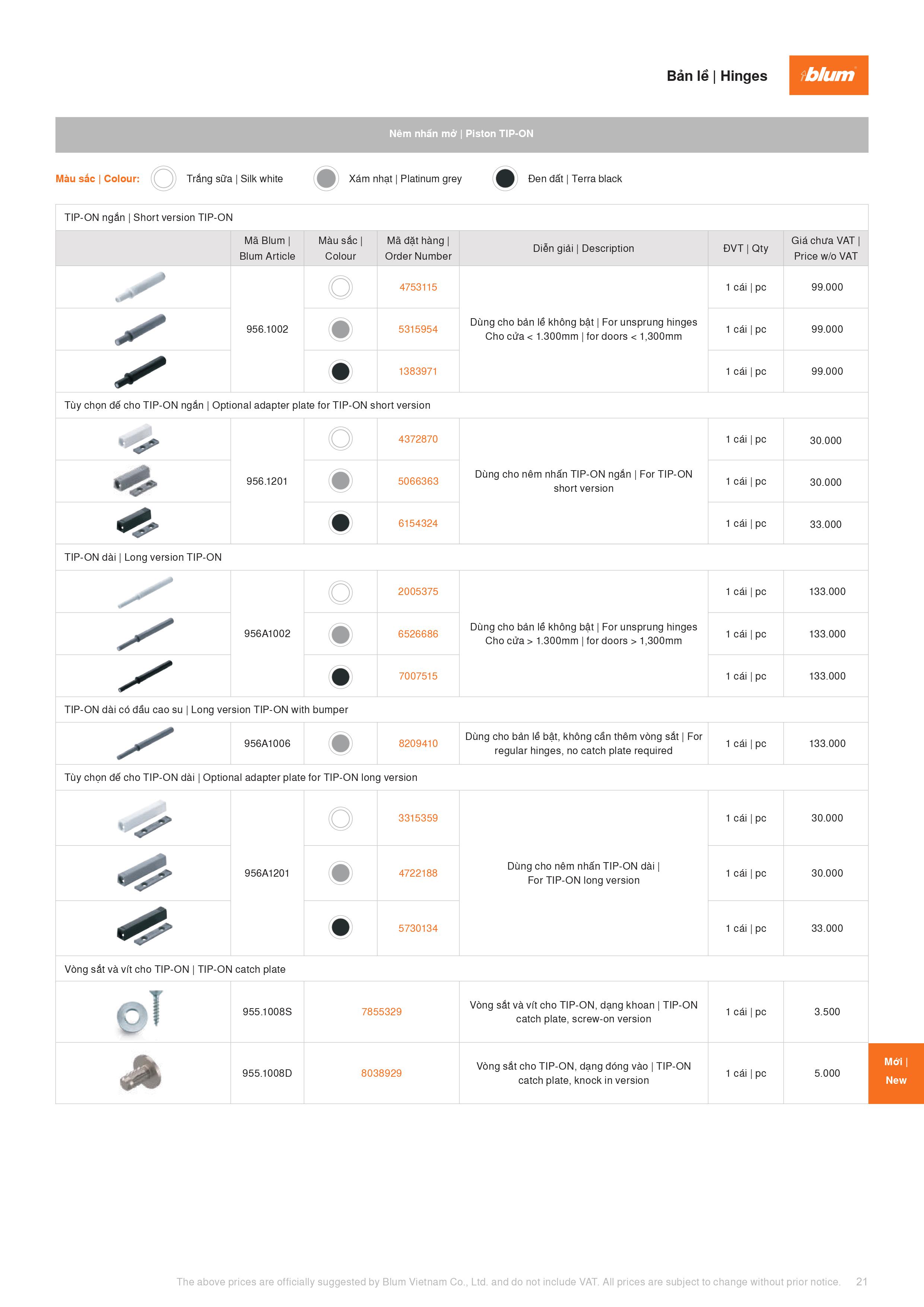 Catalogue Blum Phụ Kiện Blum 2022