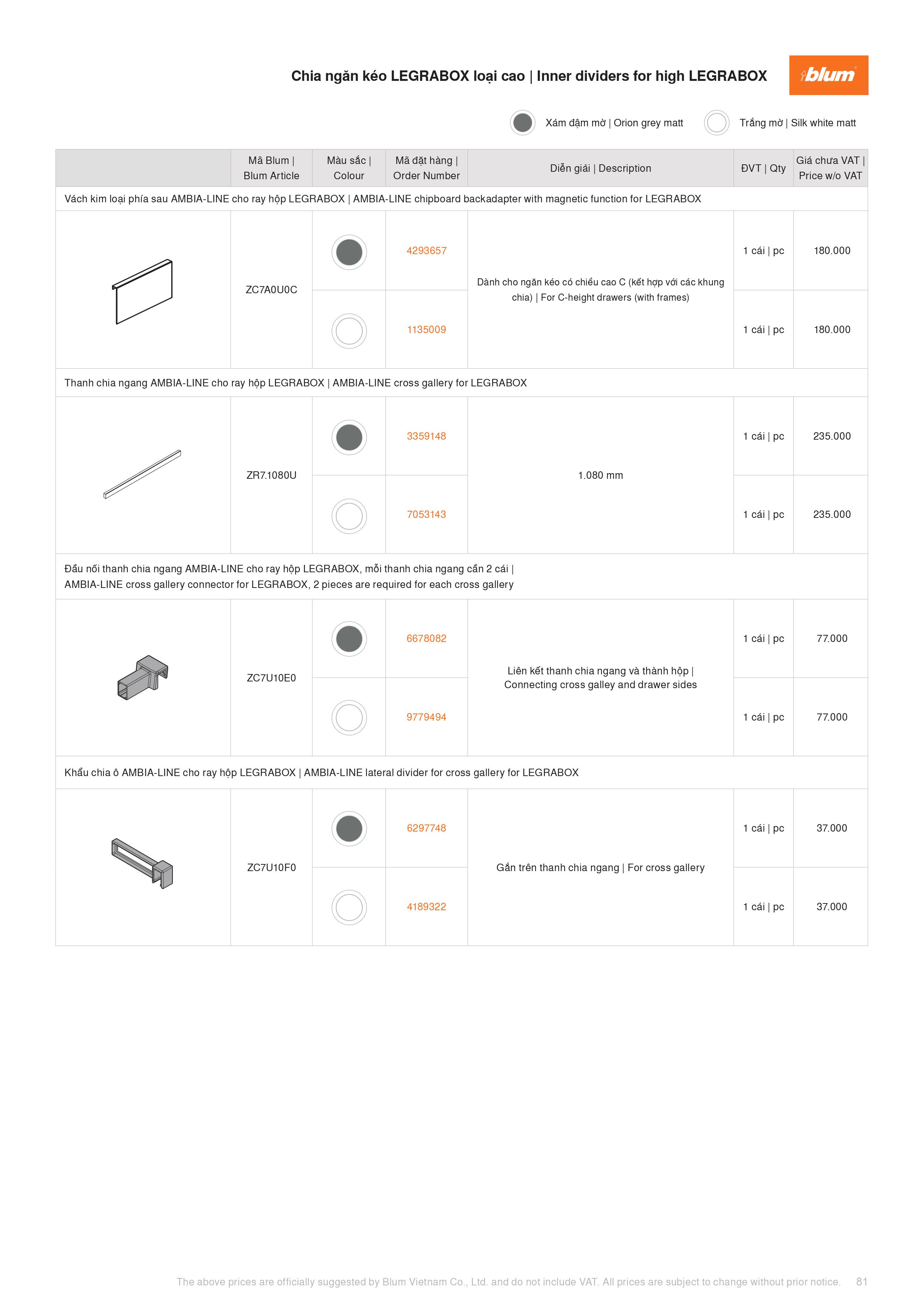 Catalogue Blum Phụ Kiện Blum 2022