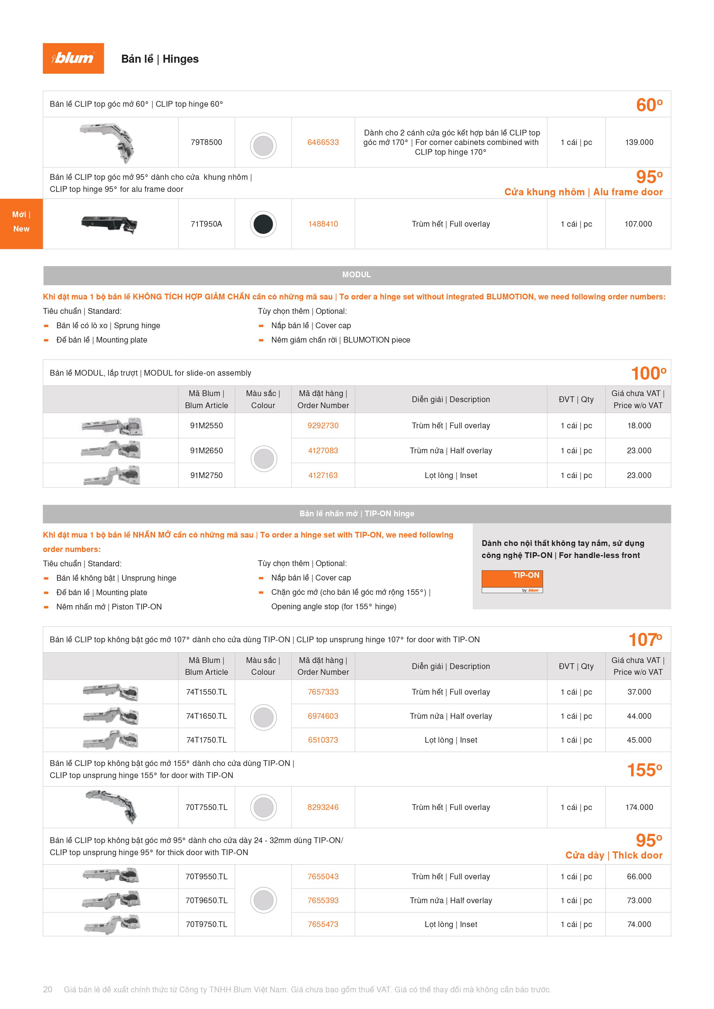 Catalogue Blum Phụ Kiện Blum 2022