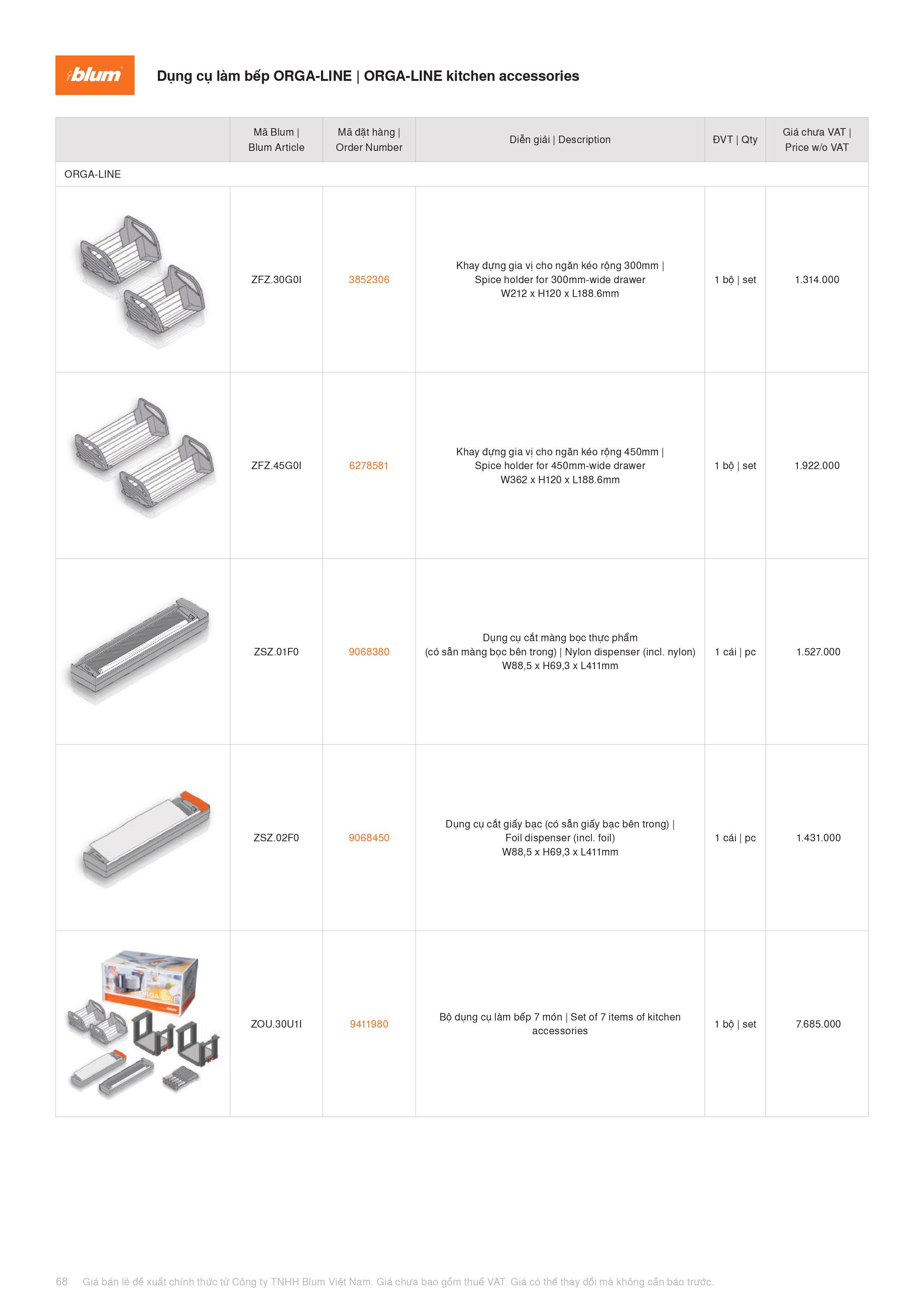 Catalogue Blum Phụ Kiện Blum 2022