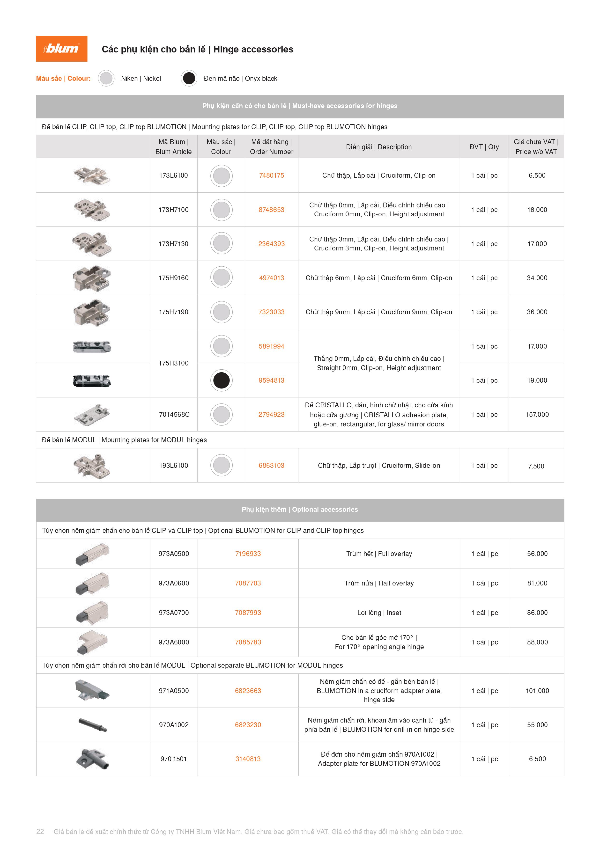 Catalogue Blum Phụ Kiện Blum 2022