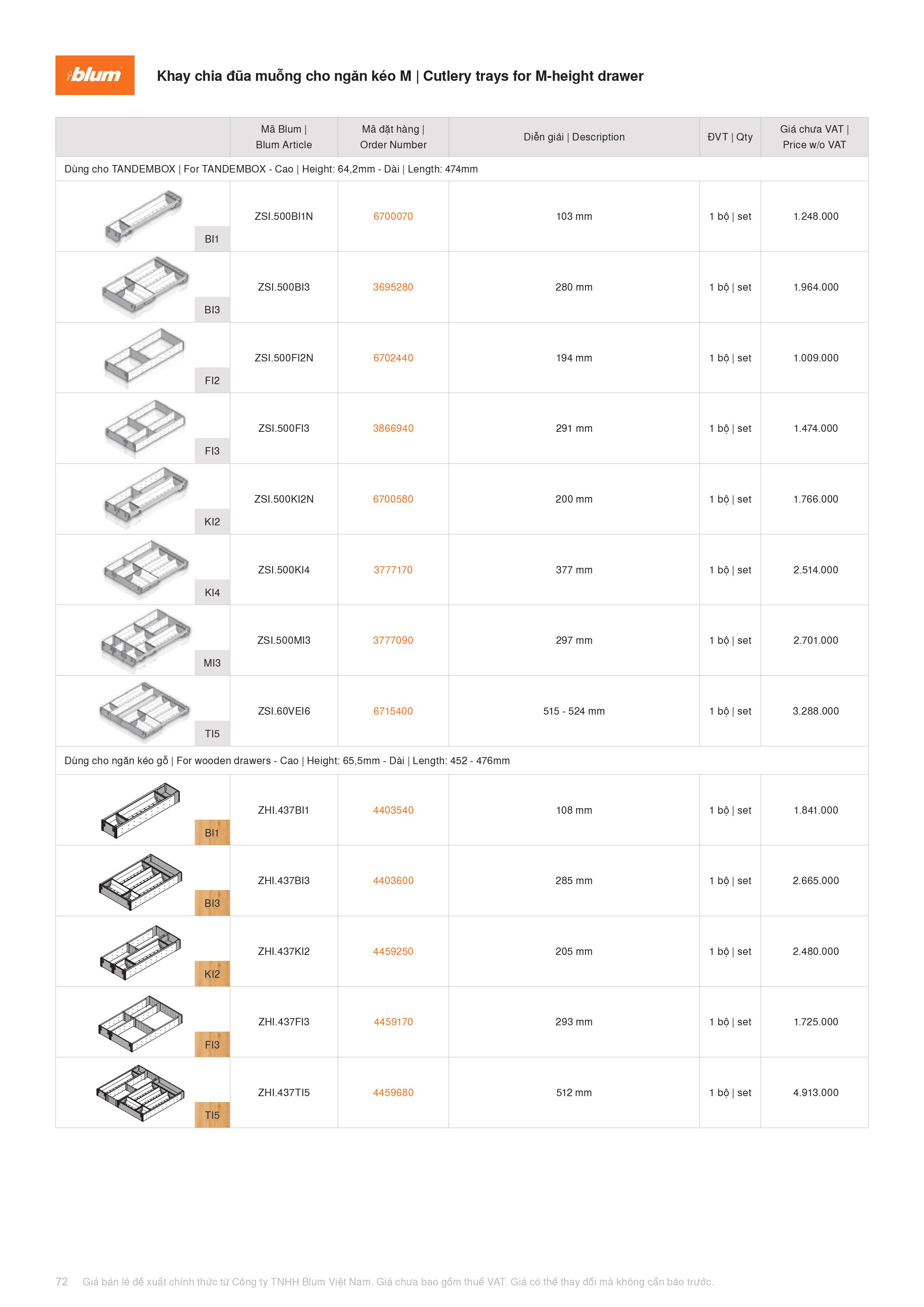 Catalogue Blum Phụ Kiện Blum 2022