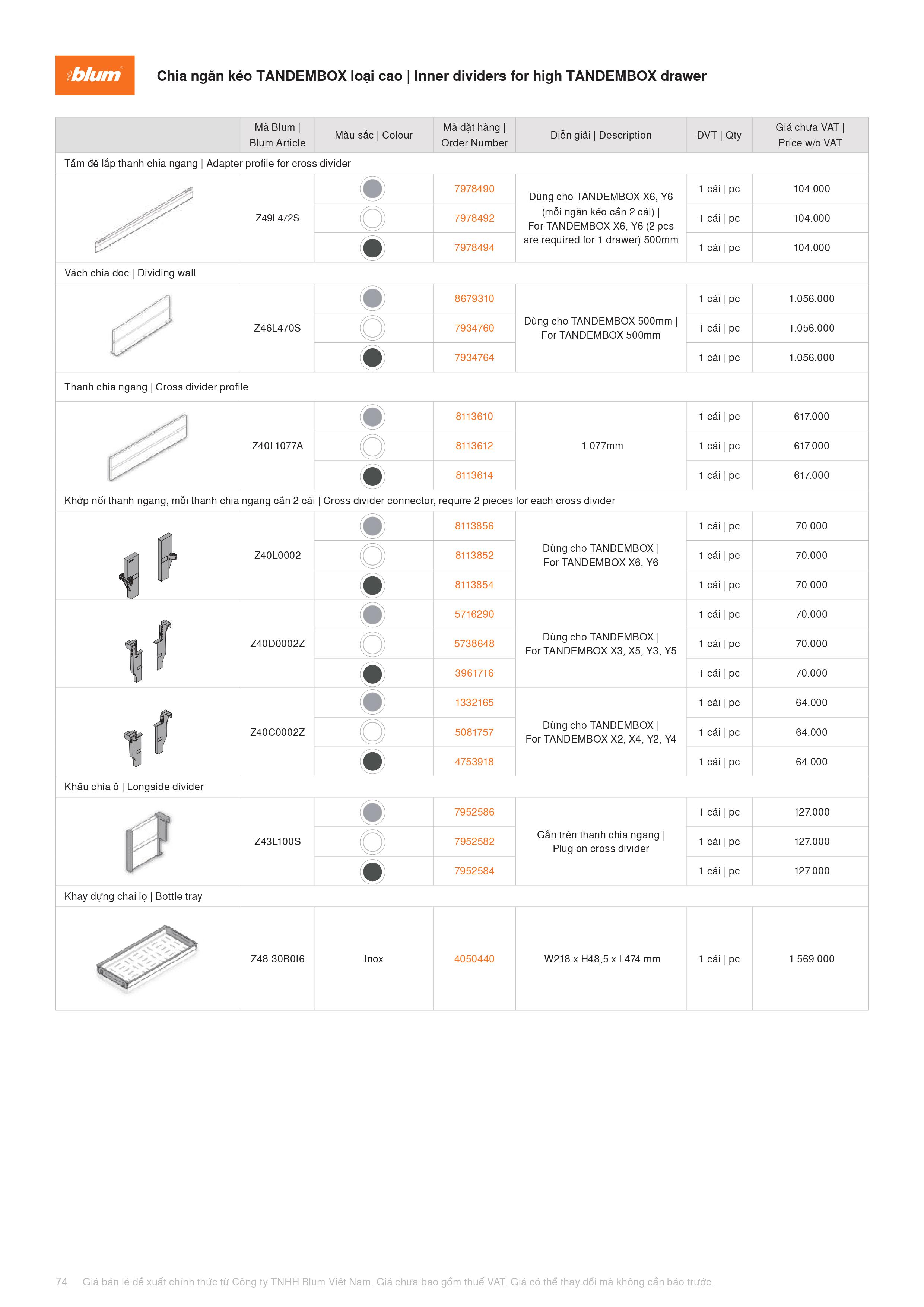 Catalogue Blum Phụ Kiện Blum 2022