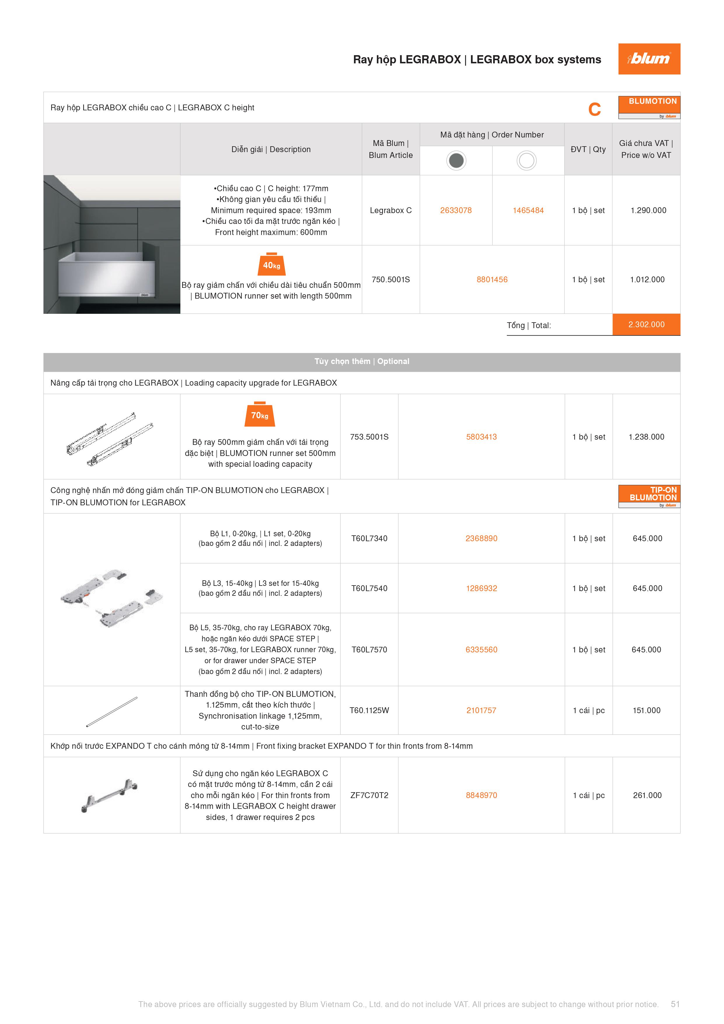 Catalogue Blum Phụ Kiện Blum 2022