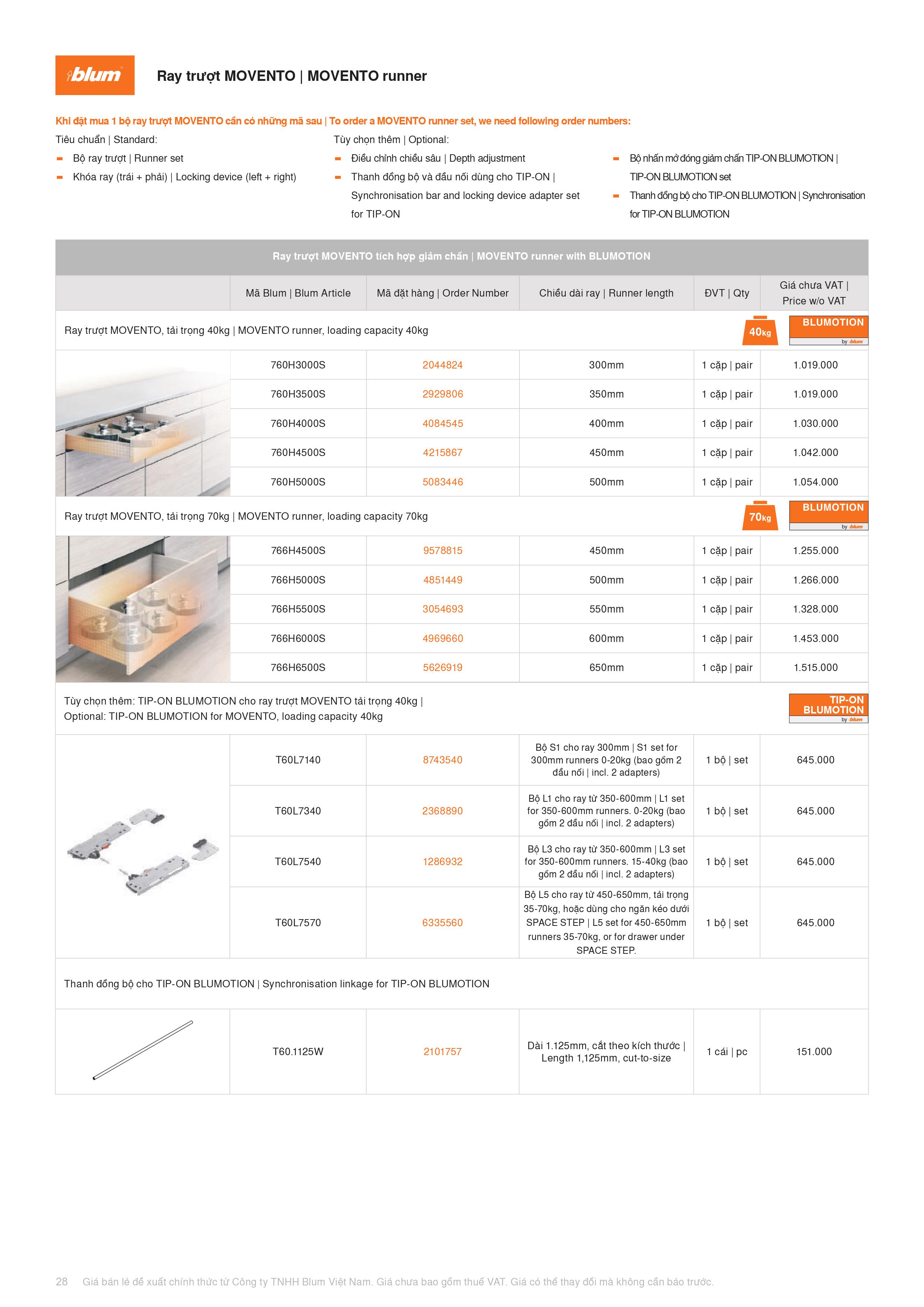 Catalogue Blum Phụ Kiện Blum 2022