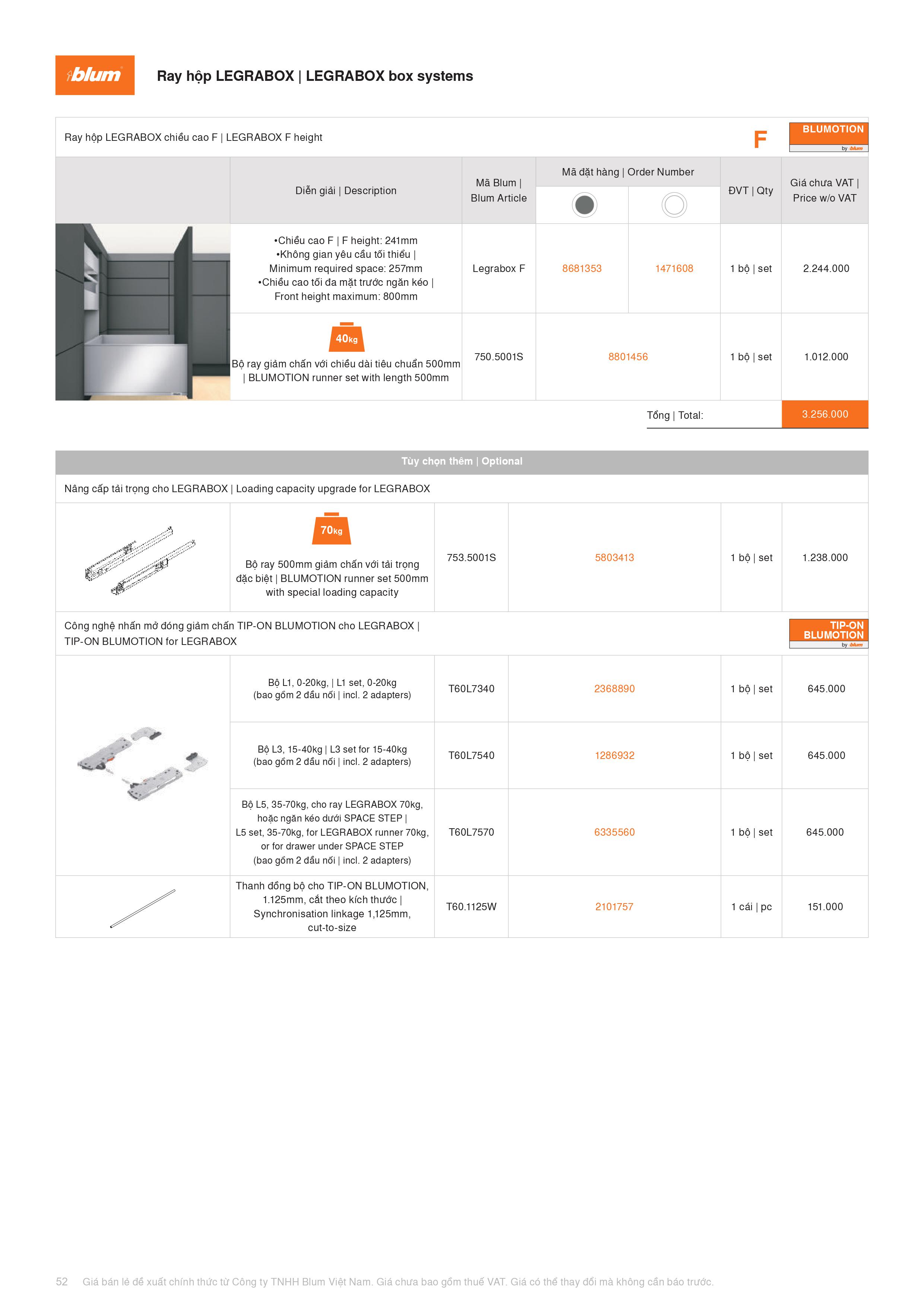 Catalogue Blum Phụ Kiện Blum 2022