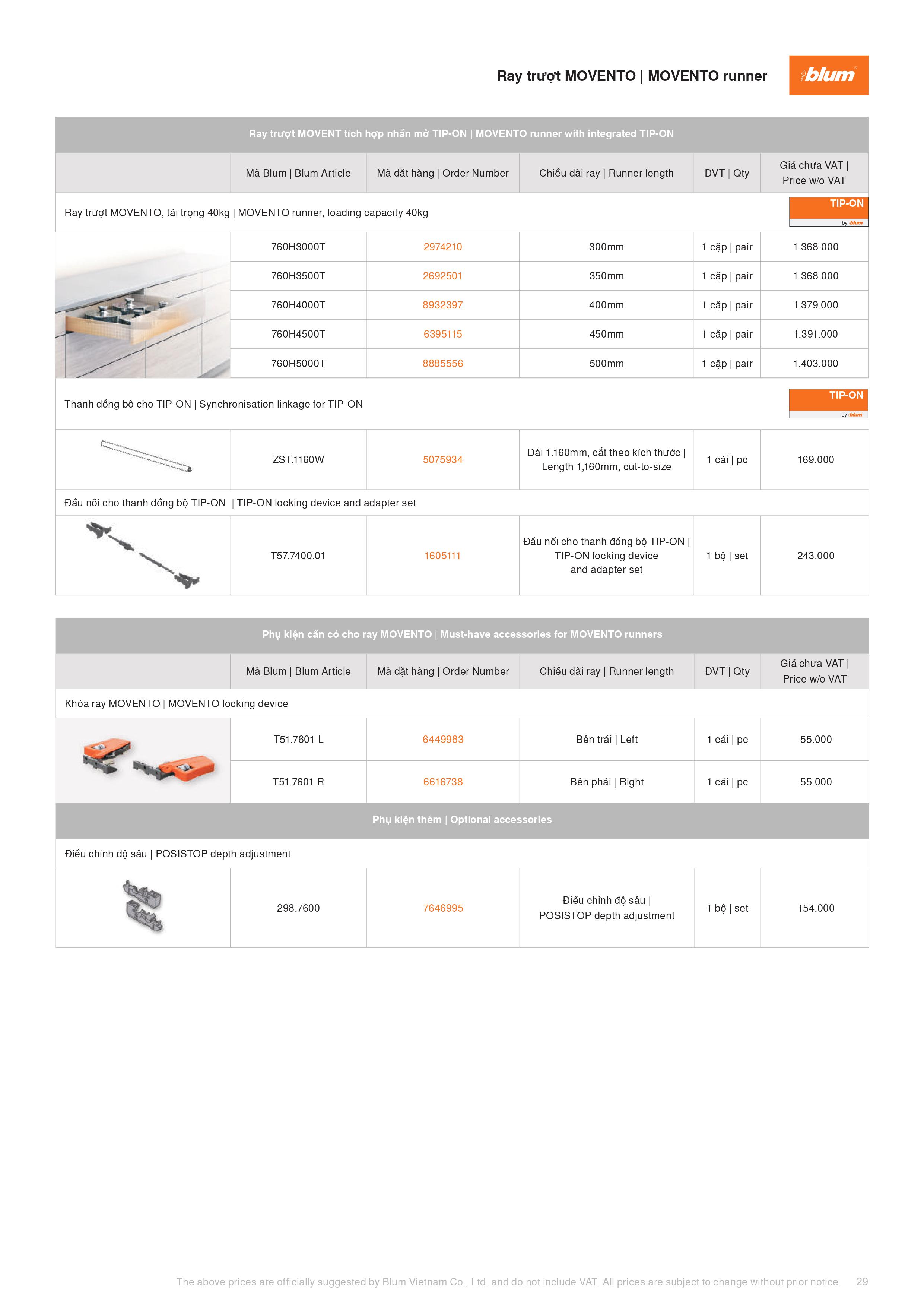 Catalogue Blum Phụ Kiện Blum 2022