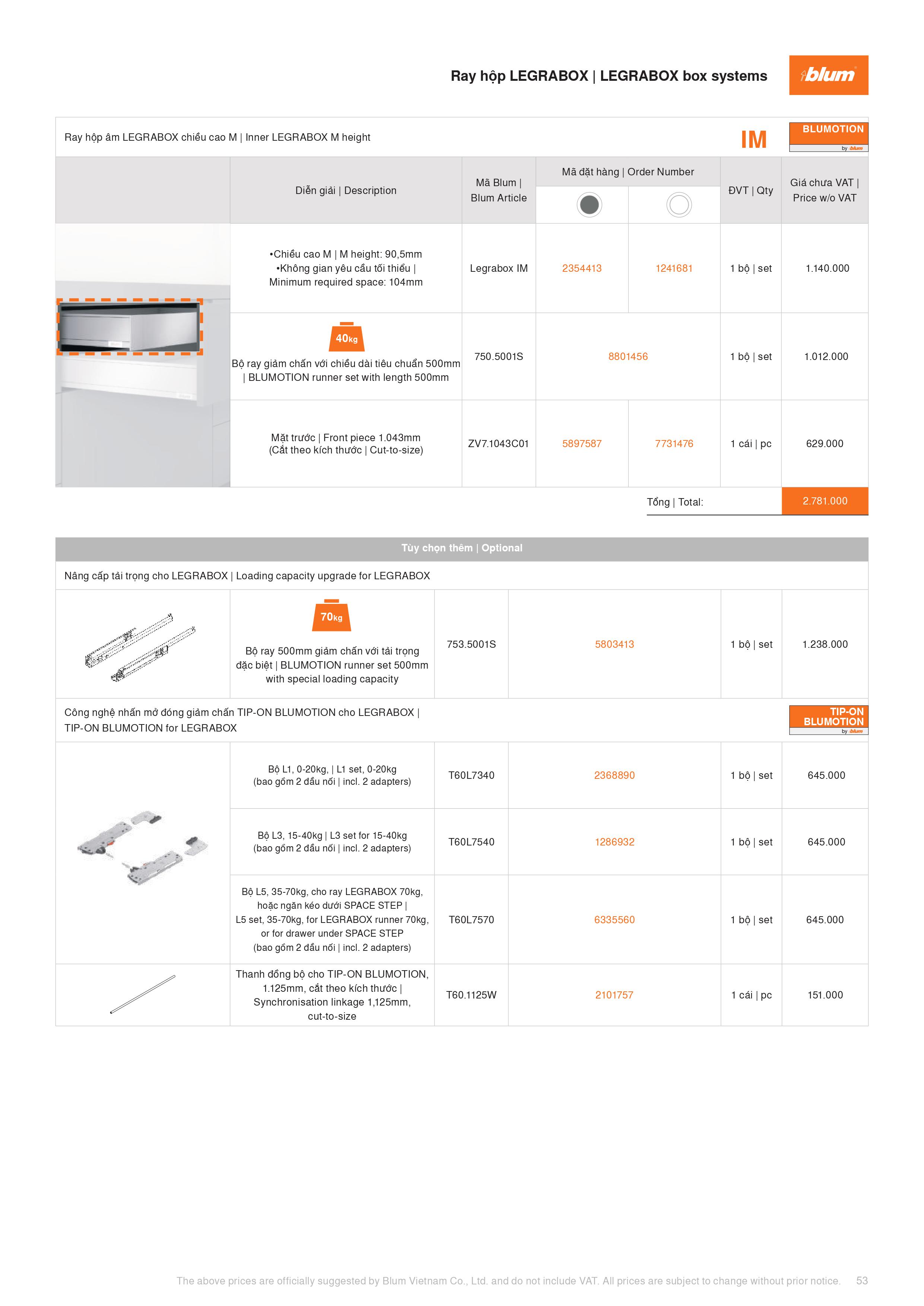 Catalogue Blum Phụ Kiện Blum 2022